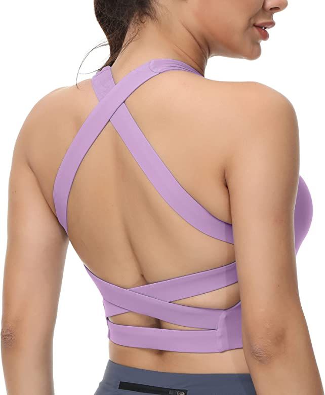 romansong Strappy Yoga Sports Bras for Women Padded Criss-Cross Back Tank Tops | Amazon (US)