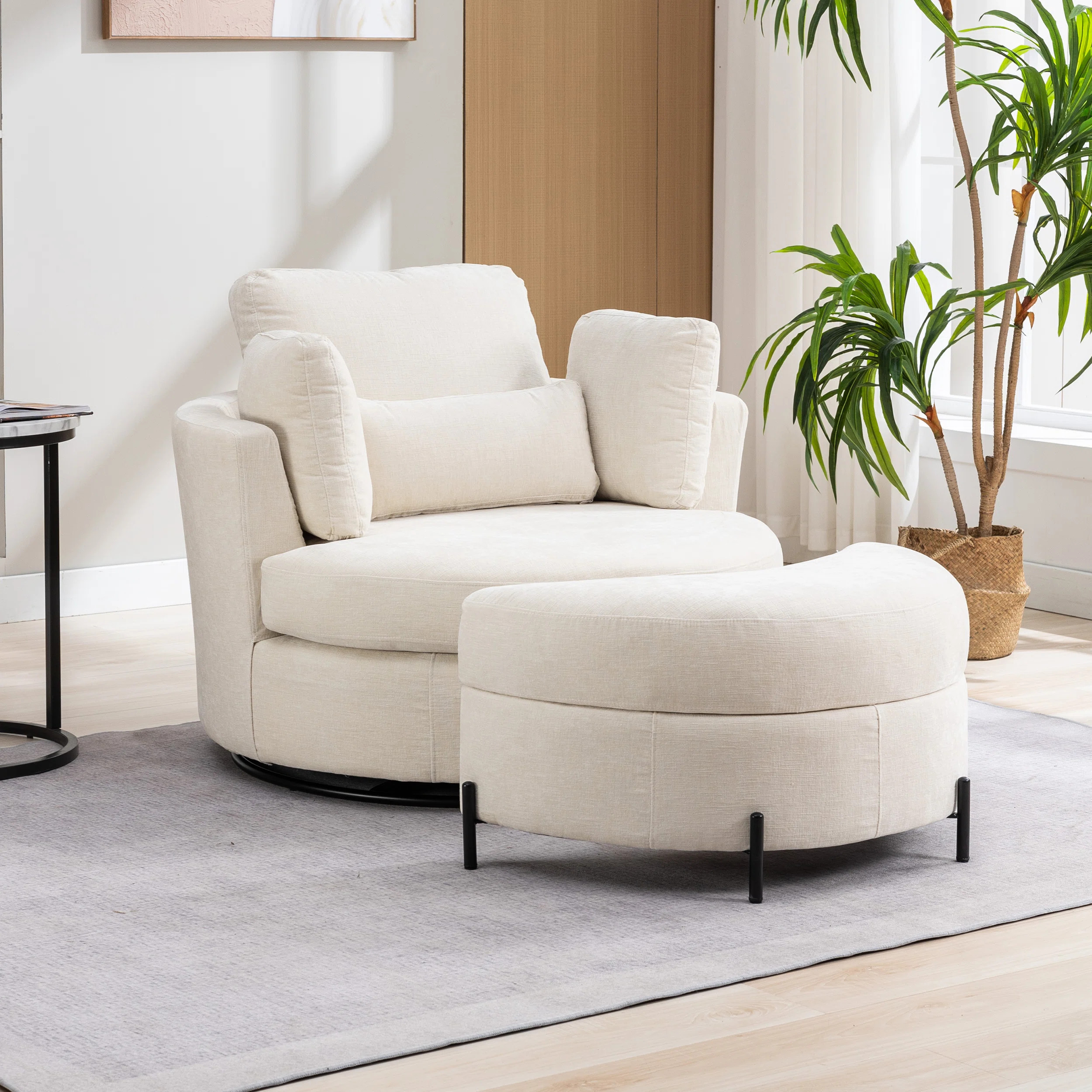 Kavonta 42.3" Wide Polyester Swivel Barrel Chair and Ottoman | Wayfair North America