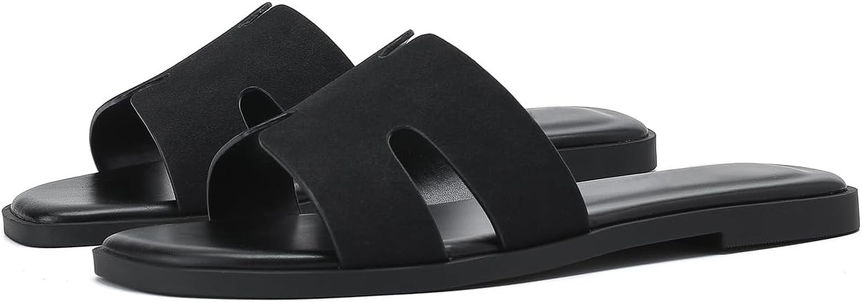 Women's Suede Flat Sandals Open Toe Slip on Sandals Comfort Slide Sandals for Women with Memory F... | Amazon (US)