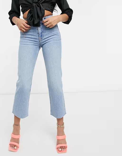 ASOS DESIGN Petite high rise stretch 'effortless' crop kick flare jeans in lightwash | ASOS | ASOS (Global)