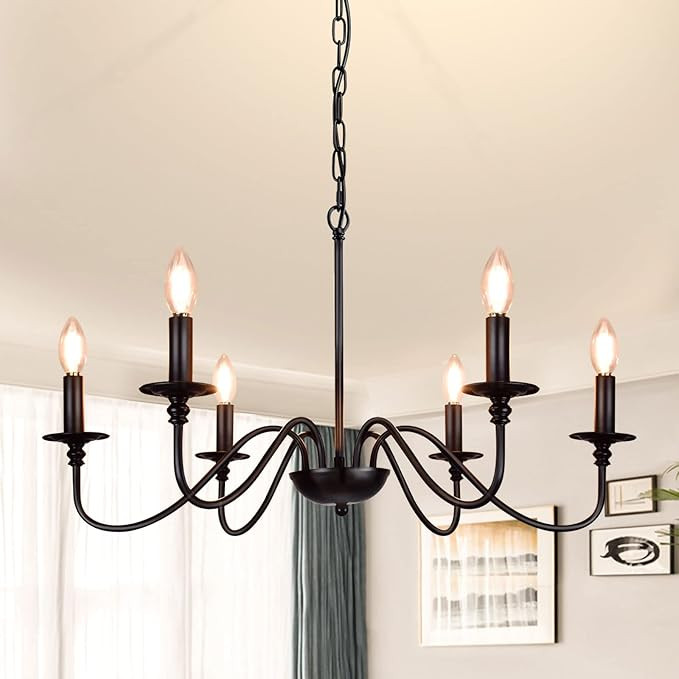 DLLT Farmhouse Chandeliers, 6-Light Industrial Black Iron Chandelier Lighting, Vintage Candle Cei... | Amazon (CA)