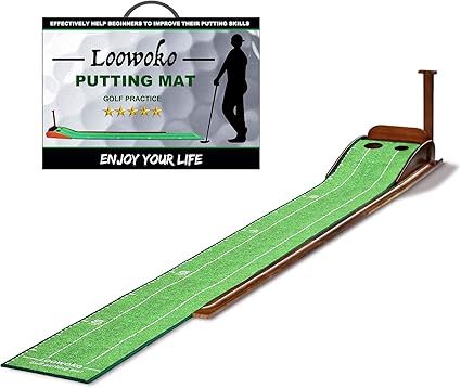 Loowoko Putting Green with Ball Return,Golf Practice Training Equipment Putting Mat for Indoor | Amazon (US)