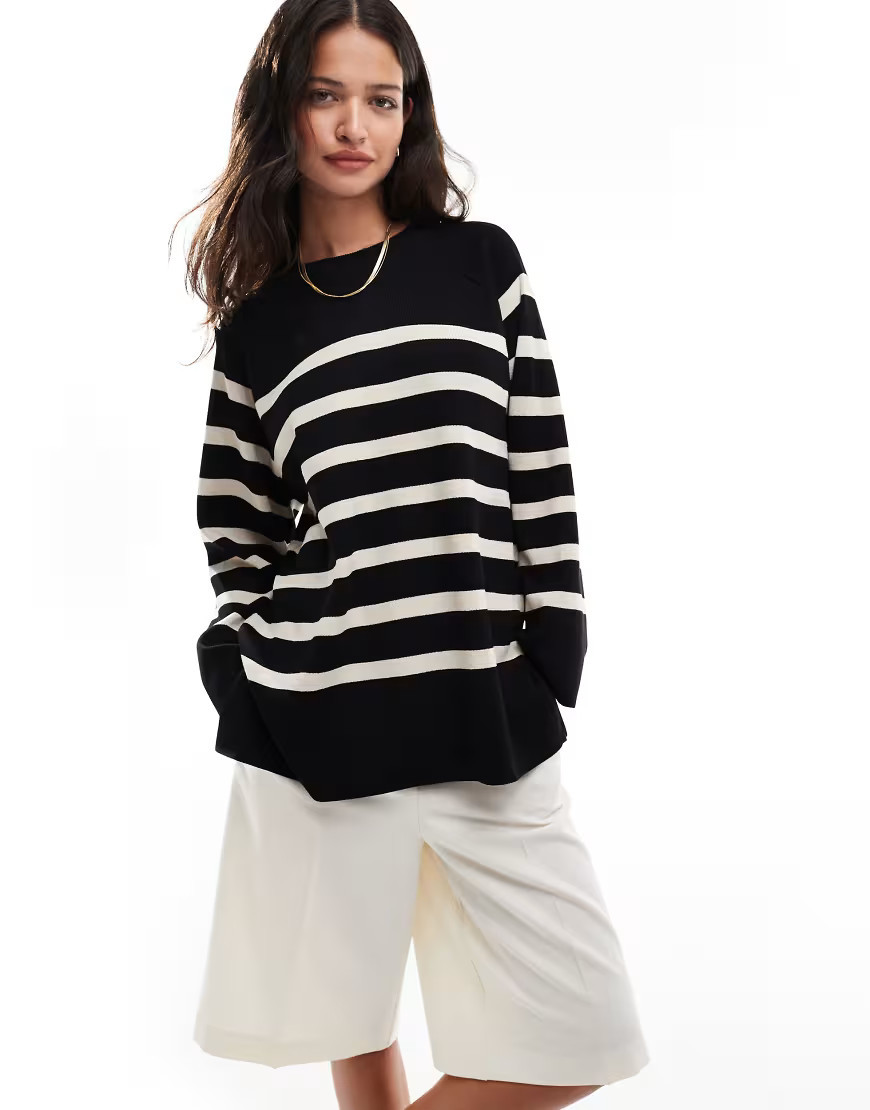 Object oversized knitted stripe jumper in black | ASOS (Global)