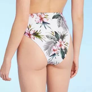 Women's High Leg High Waist Bikini Bottom - Shade & Shore™ White Floral | Target