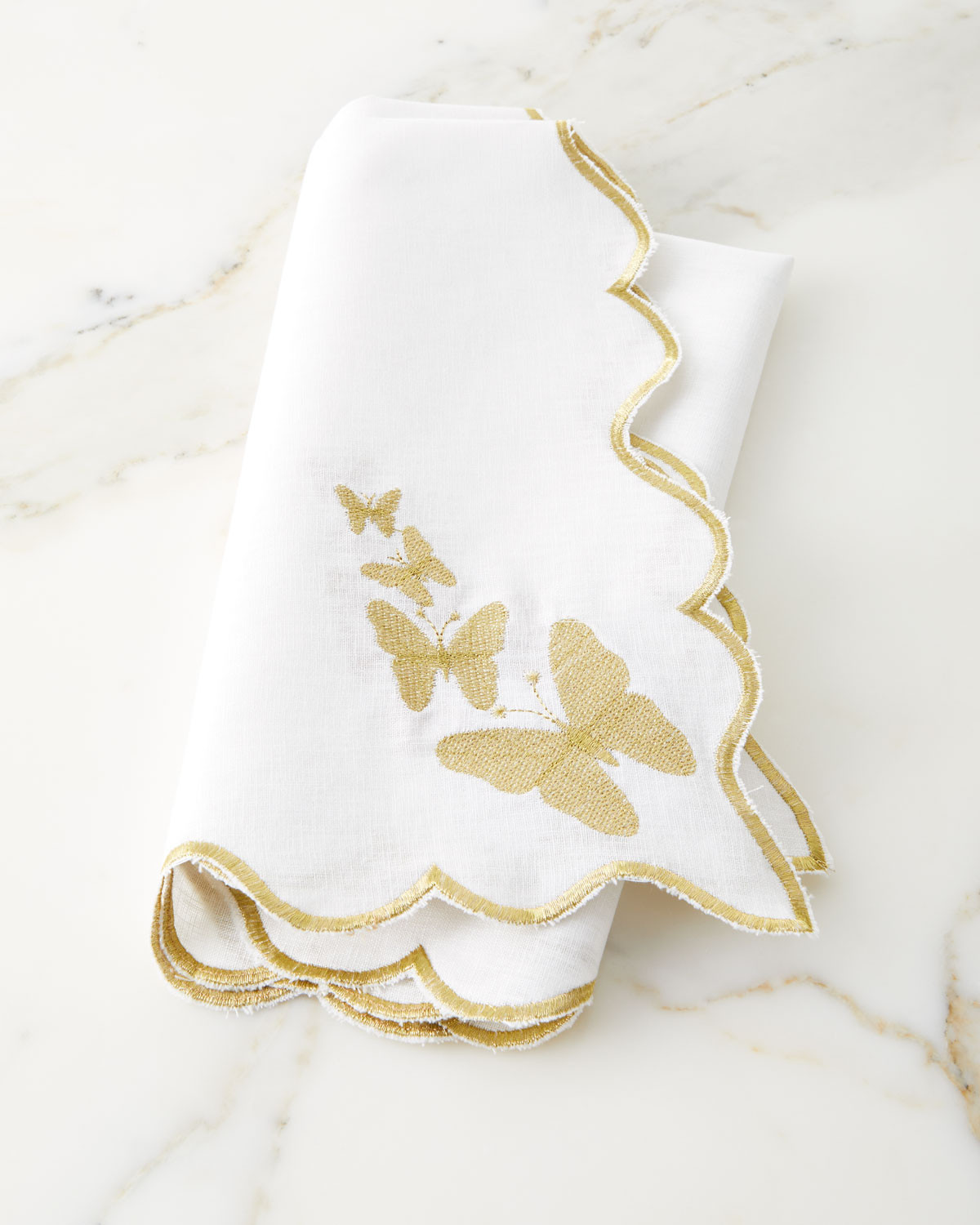 White Linen Butterfly Gold Embroidery Napkin, 24"Sq. | Neiman Marcus