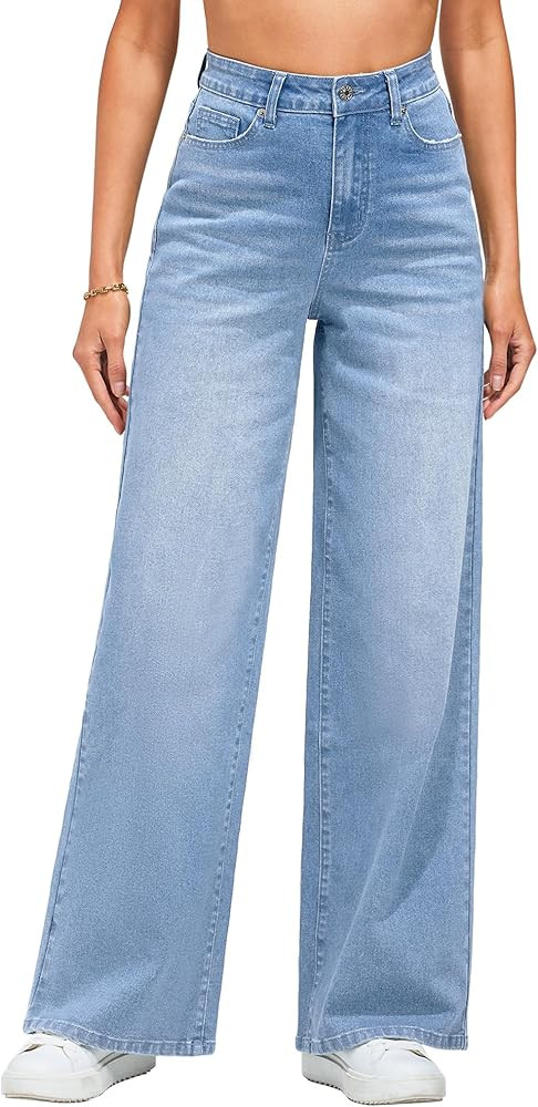 LookbookStore Wide Leg Jeans for Women High Waisted Stretchy Denim Jeans Fashion Baggy Trouser Je... | Amazon (US)