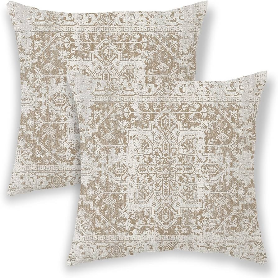 Boho Pillow Covers 18x18, Brown Beige Ethnic Design Outdoor Decorative Throw Pillows for Couch, C... | Amazon (US)
