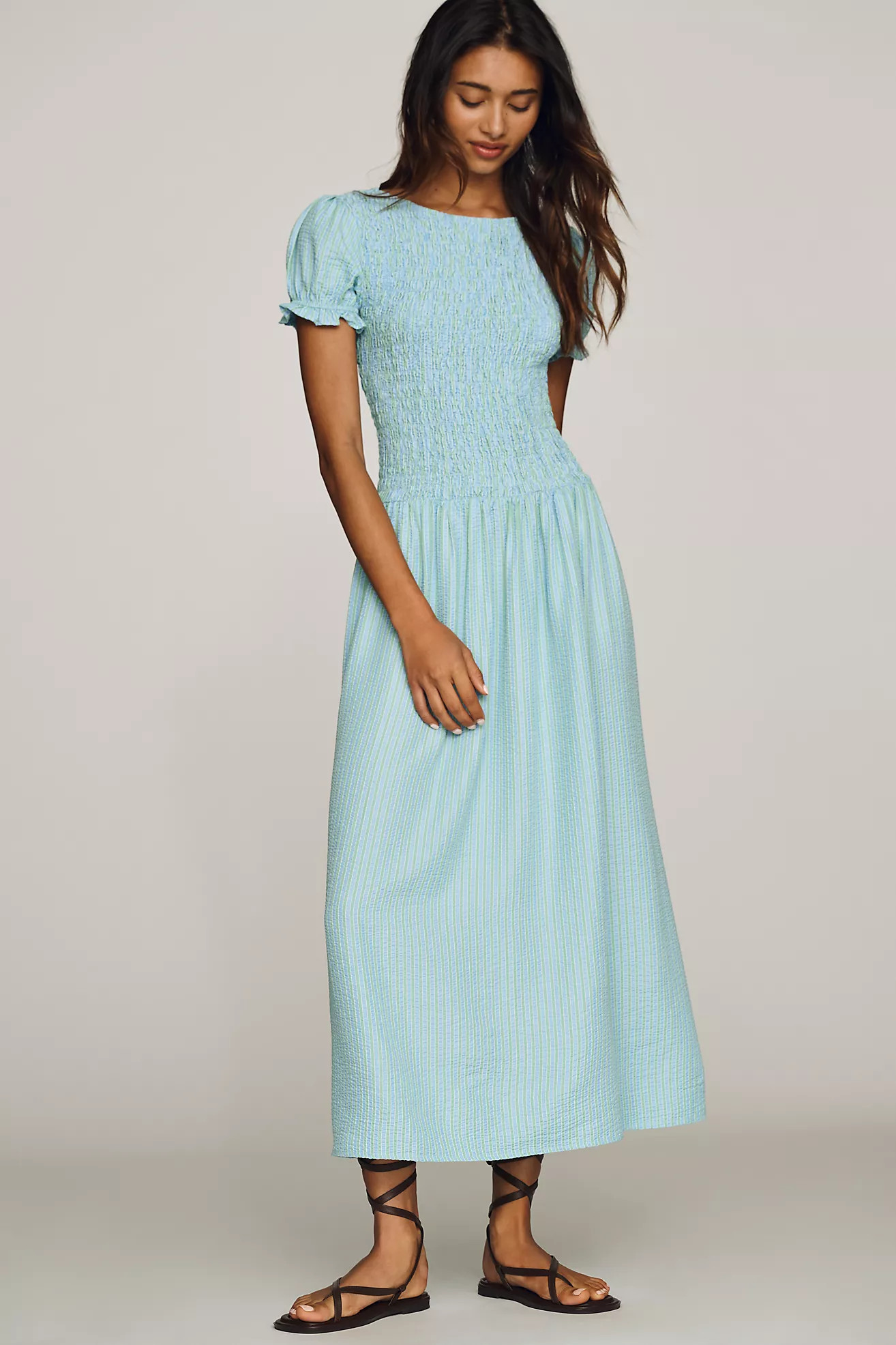 Maeve Margie Smocked Stripe Midi Dress | Anthropologie (US)