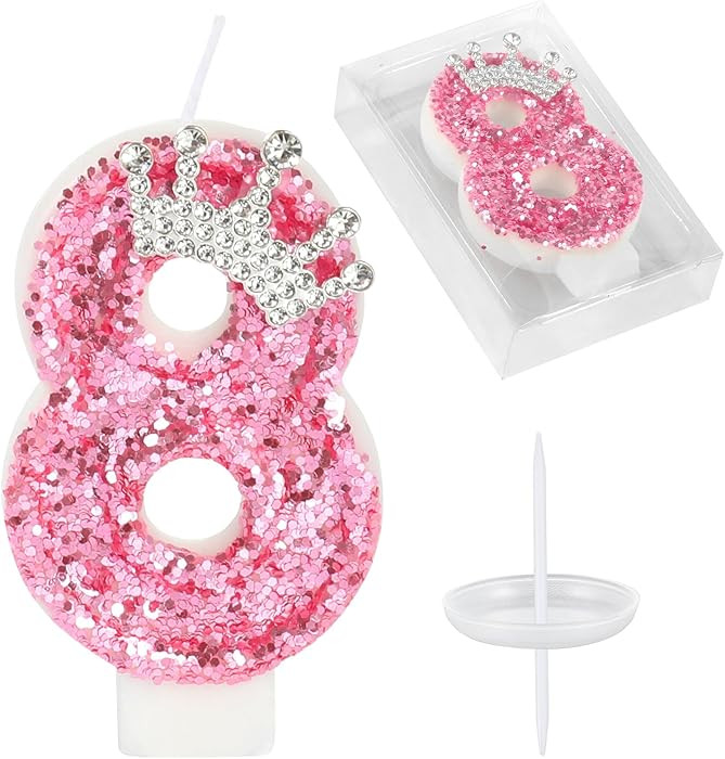 Birthday Number Candles,Pink Crown Birthday Candles for Cake,Glitter Number 8 Candle Cake Topper ... | Amazon (US)