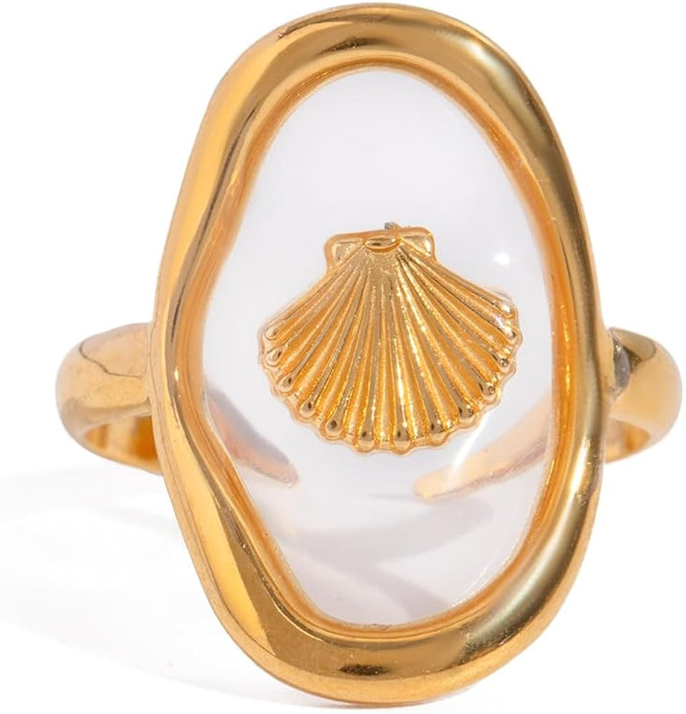 Dainty Seashell Open Adjustable Band Ring for Women Stainless Steel Statement Fashion Natural She... | Amazon (US)
