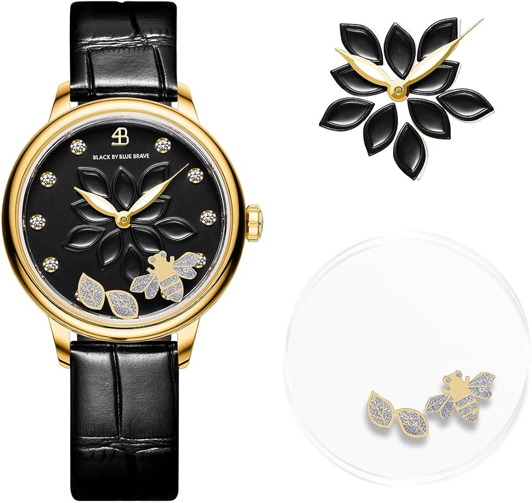 Womens Watch Bee Watches for Women Moving Bees Between Double Sapphire Glass with Genuine Leather... | Amazon (US)