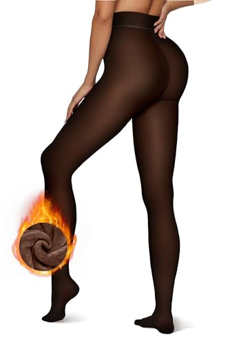 Vertvie Women's Fleece Lined Tights Sheer Fake Translucent One Seam Warm Pantyhose Thick High Wai... | Amazon (US)