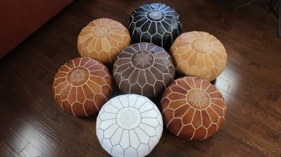 50% off SUMMER SALE Moroccan Handmade Leather Pouf Ottoman - Etsy | Etsy (US)