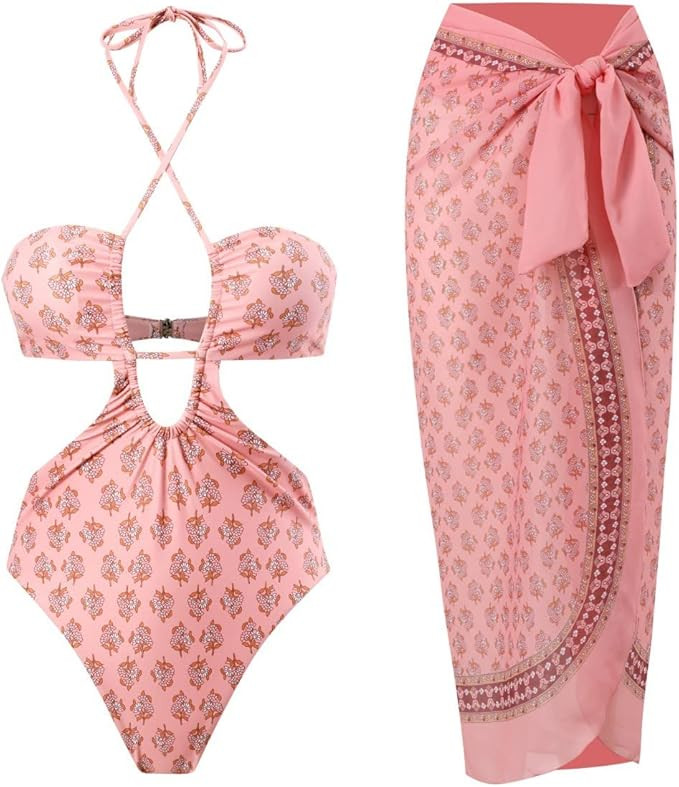 Wuitrie Womens Bikini Set 2 Piece Boho Vintage Print Sexy Halter Tummy Control Strappy Swimsuits ... | Amazon (US)