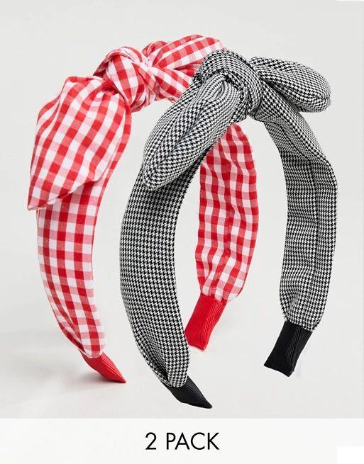 ASOS DESIGN pack of 2 headbands in mono houndstooth and red gingham print | ASOS US