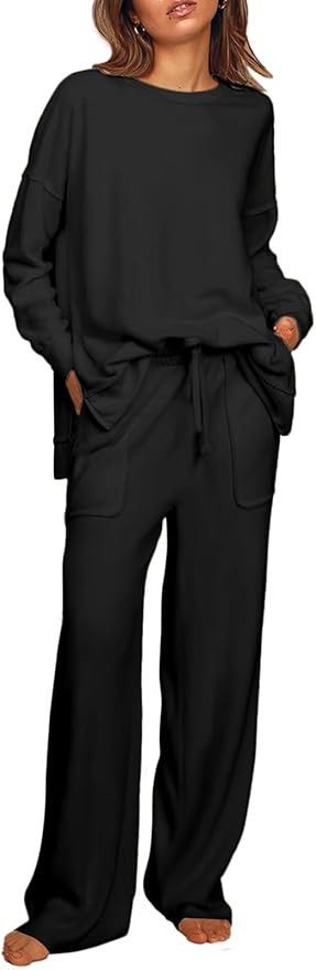 ETCYY NEW Lounge Sets for Women 2 Piece Outfits with Side Split Sweatshirt Tops and Wide Leg Swea... | Amazon (US)