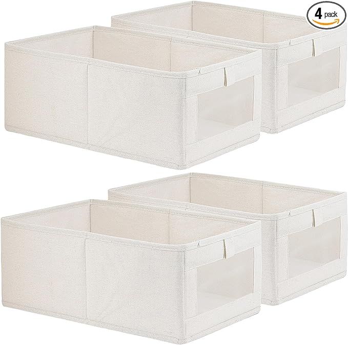 4 Pack Linen Storage Bins, Storage Containers for Organizing Clothing, Jeans, Toys, Books, Shelve... | Amazon (US)