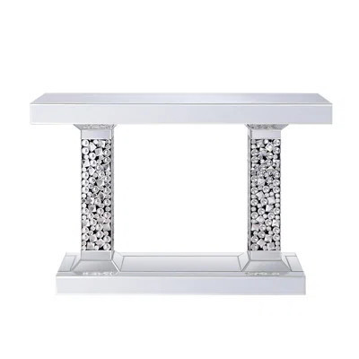 Console Table With Mirrored Finish & Faux Gems - Ideal For Entryways 4mm Clear Tempered Glass Beveled Edge | Wayfair North America