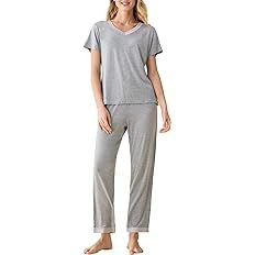 Latuza Women's V-neck Sleepwear Short Sleeves Top with Pants Pajama Set | Amazon (US)