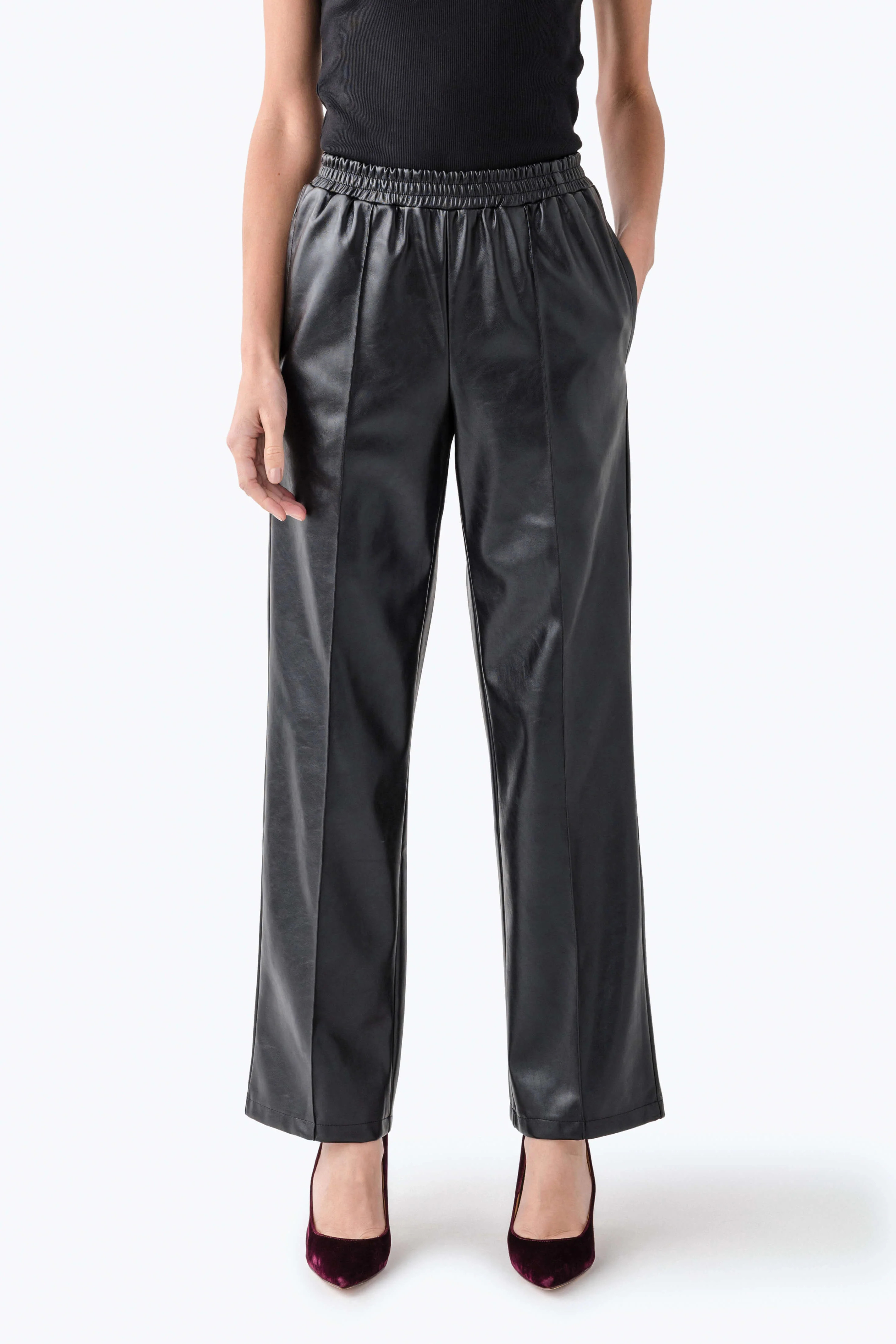 Elan Faux Leather Pleated Pants | Social Threads