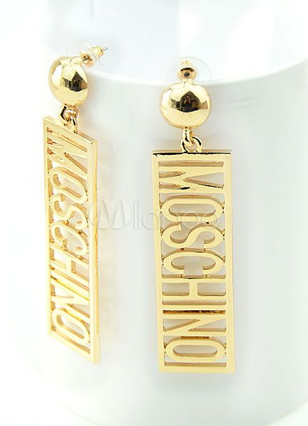 Women Dangle Earring Square Letter Hollow Out Alloy Golden Earring | Milanoo