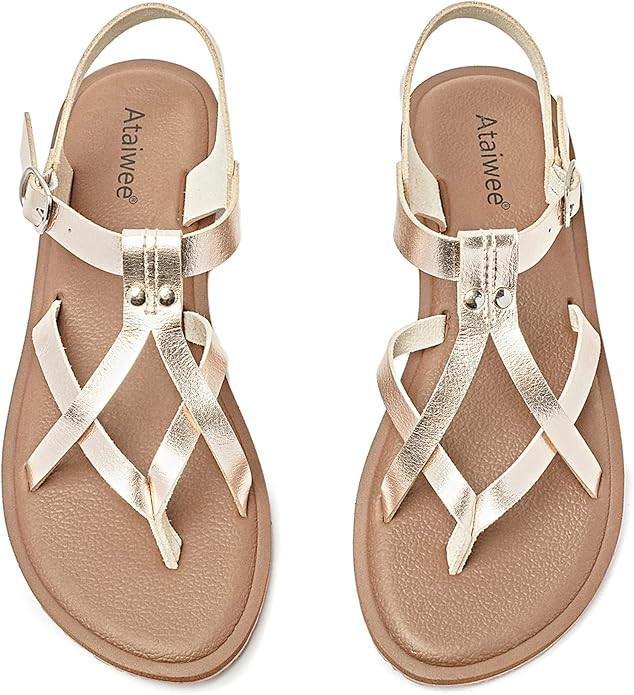 Ataiwee Women's Flat Sandals - Comfortable Casual Ankle Elastic Strap Slip on Spring Summer Shoes... | Amazon (US)