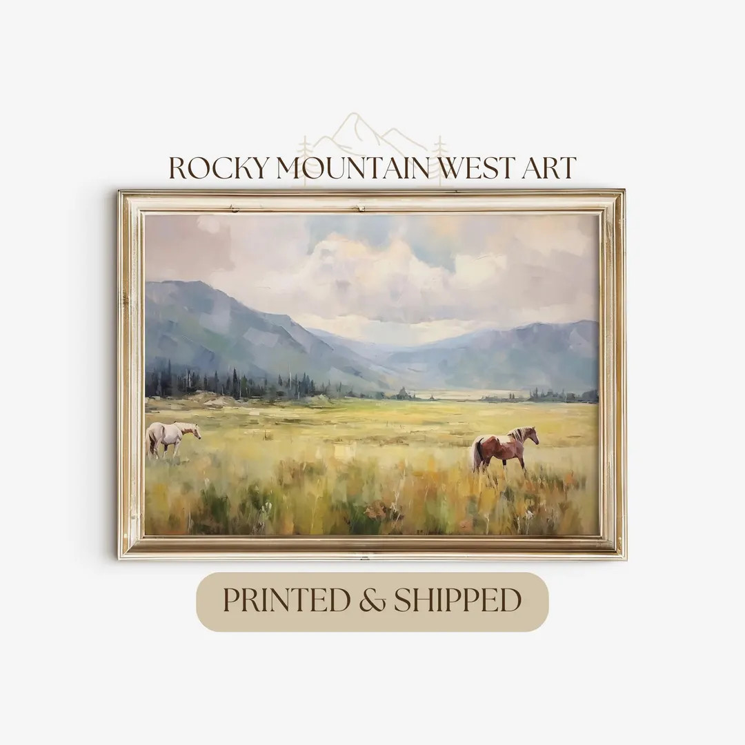 Printed & Shipped Rustic Landscape Wild Horses in Field Wall Art| Large Modern Western Wall Art |... | Etsy (US)