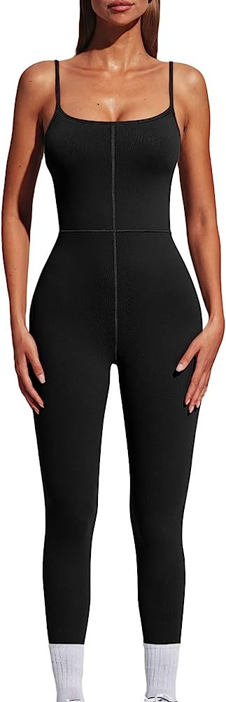 AUTOMET Womens Sexy Unitard One Piece Jumpsuit Spaghetti Strap Tummy Control Rompers Sleeveless B... | Amazon (US)