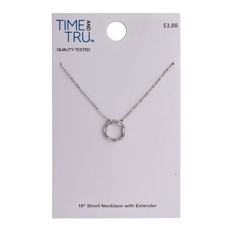 Time And Tru Women's Silver Tone Baguette Crystal Stone Delicate Pendant Necklace | Walmart (US)