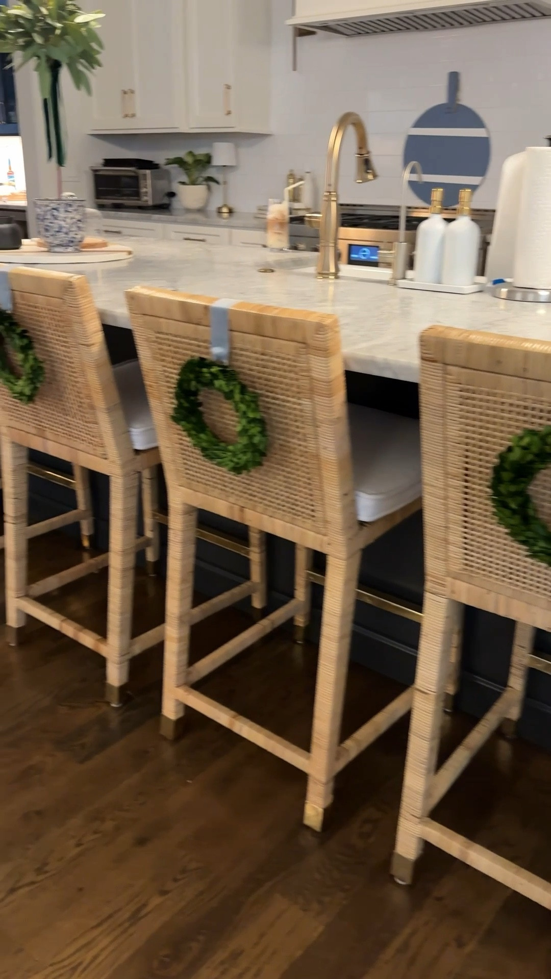 Never get crafty but these mini Christmas wreaths were so easy to put together with just a bit of blue velvet ribbon with some super glue and then some painters tape underneath on the backside of the chair to secure. Looks so festive and matches the coastal blues going on in the kitchen. Shop all mini wreaths and kitchen products below! 

Wreaths on back of chairs | mini wreaths decor ideas | hanging wreath on a chair | kitchen holiday decor easy | easy holiday decor 

#LTKmomlife #LTKFindsUnder100 #LTKHoliday