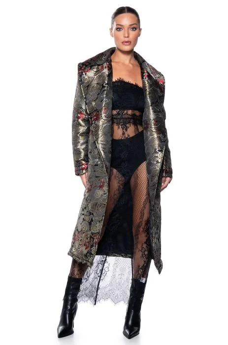 BEL CANTO BROCADE TRENCH COAT in multi | AKIRA