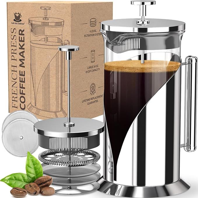 Cafe Du Chateau The Original Glass French Press Coffee Maker - Versatile Coffee Press, Tea Press ... | Amazon (US)