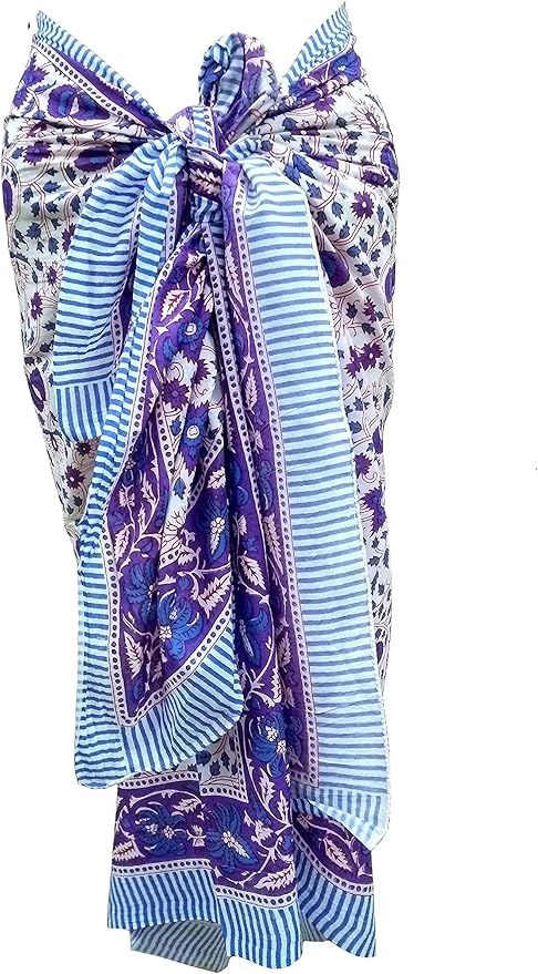 Rastogi Handicrafts 100% Cotton Hand Block Print Sarong Womens Swimsuit Wrap Cover Up Long (73" x... | Amazon (US)