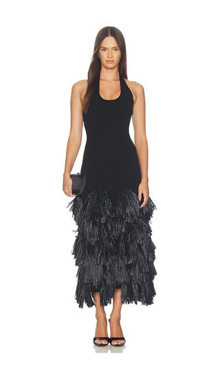 Aje Elva Raffia Knit Midi Dress in Black. - size S | Revolve Clothing (Global)
