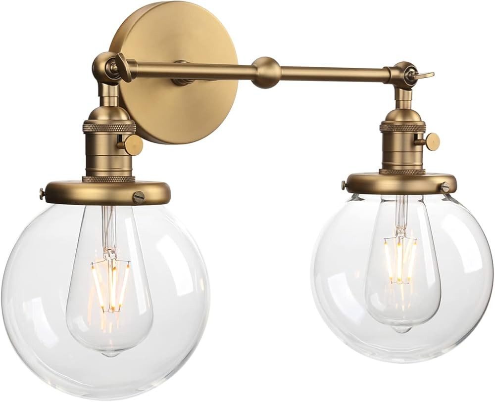 Phansthy Vintage 2 Light Wall Sconce Industrial Wall Light with Dual 5.9 Inches Globe Glass Lamps... | Amazon (US)
