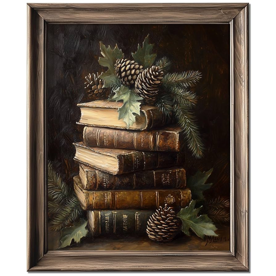 Vintage Christmas Decor Rustic Christmas Wall Art Book Art Still Life Print Winter Print Pinecone... | Amazon (US)
