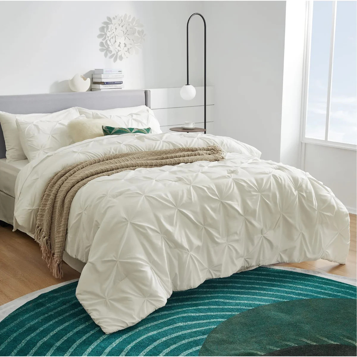 Bedsure King Pintuck Bed-in-a-Bag- Ivory Pinch Pleat Comforter with Sheets, Pillowcases & Shams | Wayfair North America