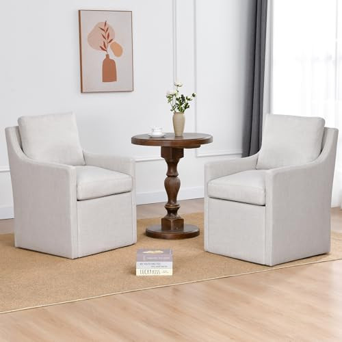 DUHOME Upholstered Dining Chairs Set of 2 with Casters,Linen Armchair for Living Room,Side Deskchair,Modern Accent Armchair with Rollers for Bedroom Reading Room Waiting Room Kitchen Dining Room | Amazon (US)
