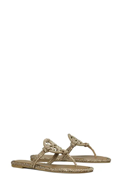 Tory Burch Miller Knotted Crystal Flip Flop in Wild Mushroom at Nordstrom, Size 10 | Nordstrom