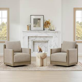 Spruce & Spring Milo Khaki Modern Fabric Swivel Accent Chair with Grey Solid Wood Frame Armchair ... | The Home Depot
