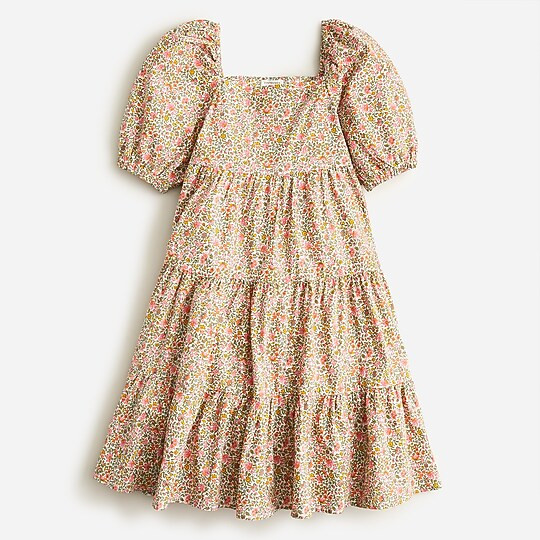 Girls' puff-sleeve tiered dress in floral | J. Crew US