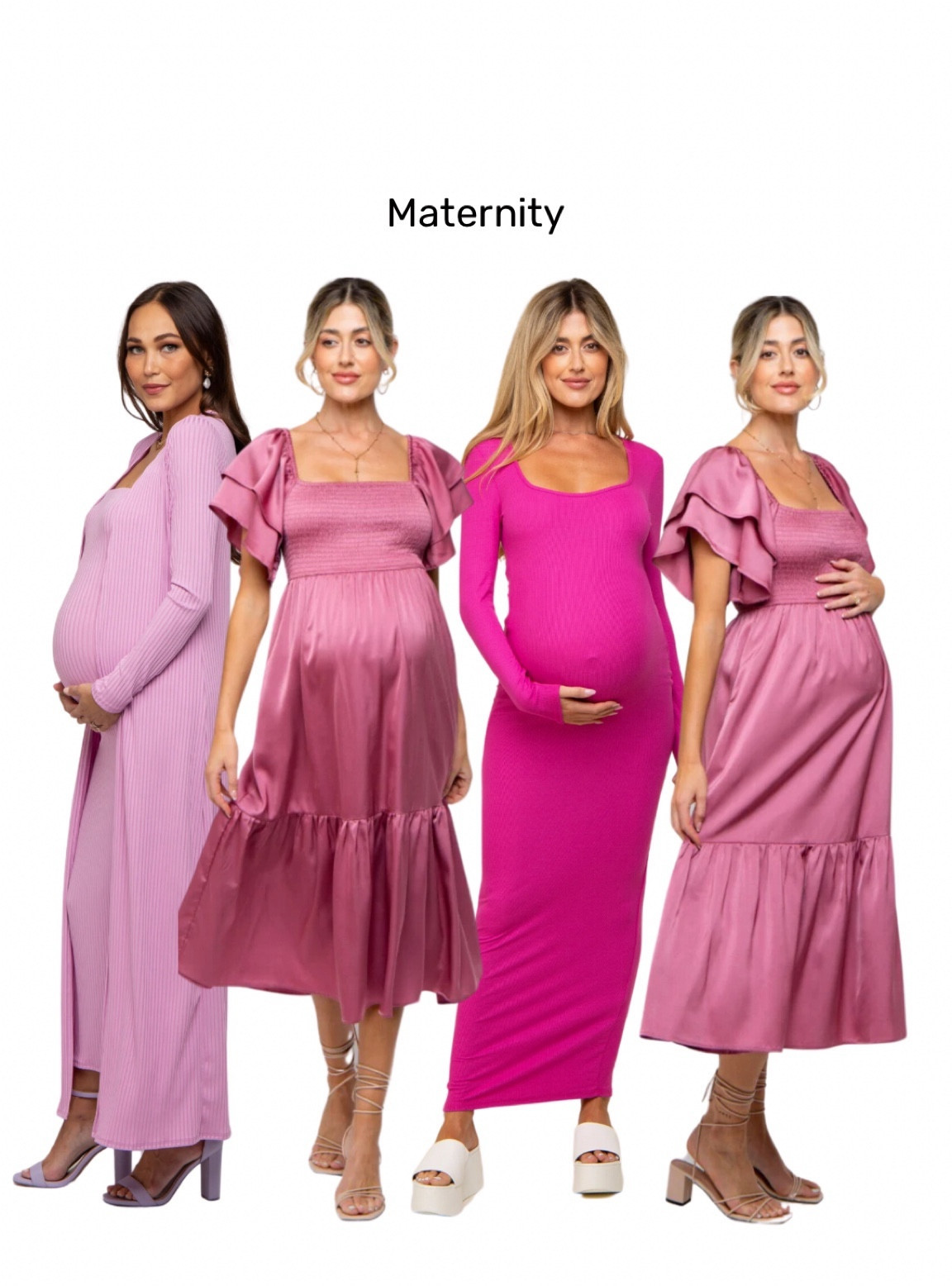 open lace back dress Barbara Knit Maternity Midi Dress in Candy Pink main image 1