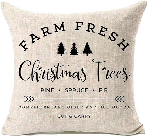 MFGNEH Farm Fresh Christmas Trees Cotton Linen Throw Pillow Covers Christmas Decor Cushion Case 1... | Amazon (US)