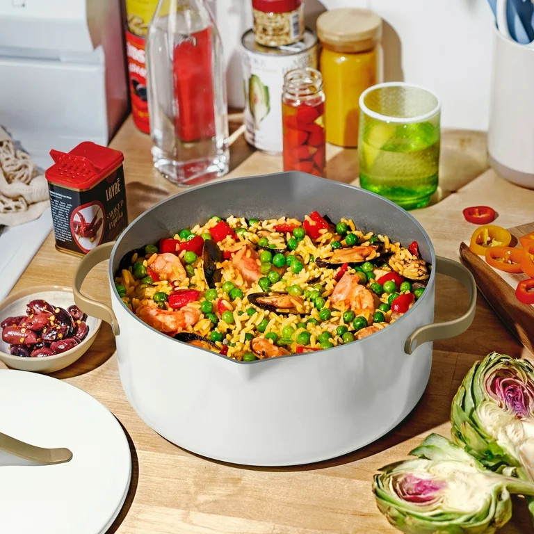 Beautiful 5 Quart Ceramic Non-Stick Dutch Oven with Strainer Lid, White Icing by Drew Barrymore | Walmart (US)