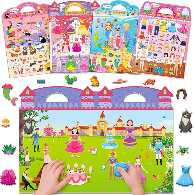 D-FantiX 3D Puffy Stickers for Toddlers 2-4 Years, Reusable Sticker Books for Girls Ages 4-8, Dre... | Amazon (US)