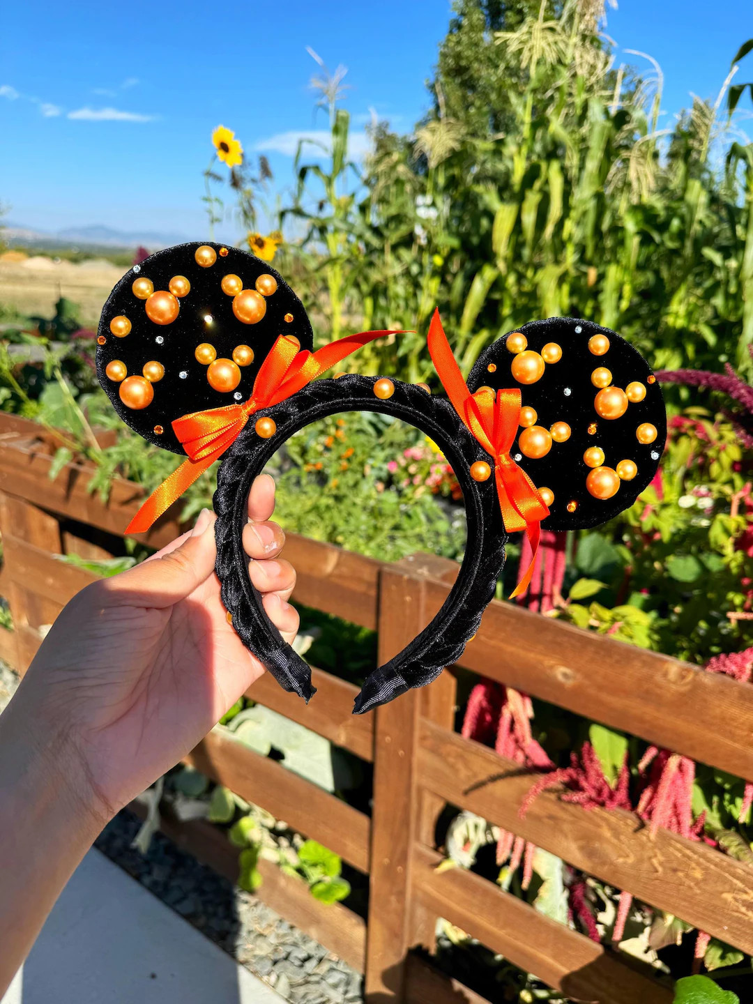 Halloween Pearl Minnie Mouse Ear - Orange Pearl Mickey Headband - Pearl Minnie Ear, Fall Minnie E... | Etsy (US)