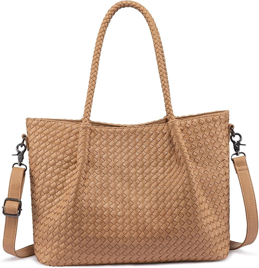 LOVEVOOK Woven Purse for Women Fashion Vegan Leather Tote Bag Womens Large Woven Bag for Summer B... | Amazon (US)