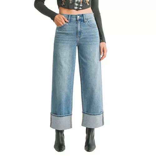 Women's Just Black Denim Liv Cuffed Slim Fit Wide Leg Jeans | Scheels Sports