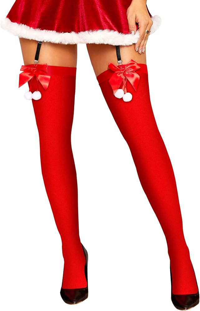 RSLOVE Christmas Thigh High Stockings for Women Sexy Fishnet Tights with Bow Accent Santa Accesso... | Amazon (US)
