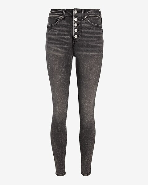 High Waisted Black Button Fly Skinny Jeans | Express